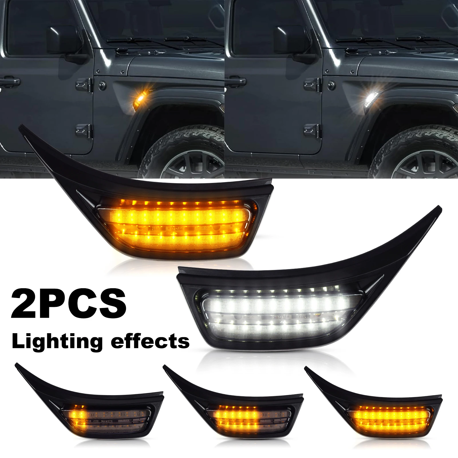 

2 PCS Front Side Marker Lights Amber Turn Signal Lights, For Jeep Wrangler JL, For Jeep Gladiator JT 2018 2019 2020 2021 2022
