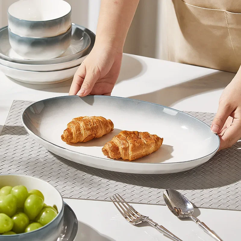 Juego de platos de cerámica para el hogar, plato grueso avanzado, juego de cubiertos, vajilla de Color degradado