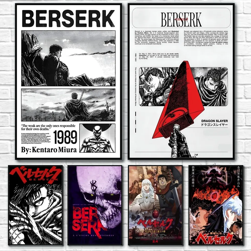 1PC Anime B-Berserk Cool Poster Sticky Wall Art Printing Waterproof Home Living Bed Room Bar Aesthetic Decor