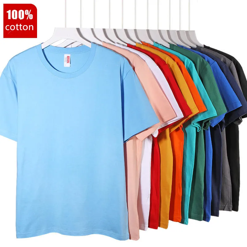 100% Cotton T shirt For Men Women,Short Sleeve Summer Plain Tops,Solid Casual Loose Tee Shirts,High Quality Clothing,7oz 210gsm