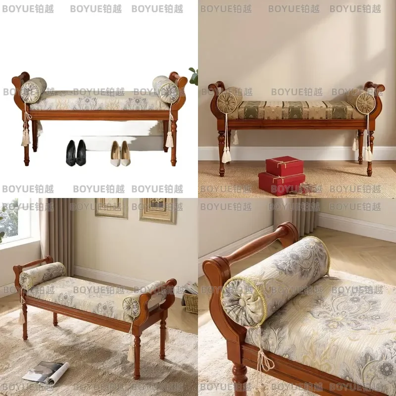 for Chinese Retro Bedside Stool European Solid Wood Adult Shoe Changing Stool Fabric Bench Makeup
