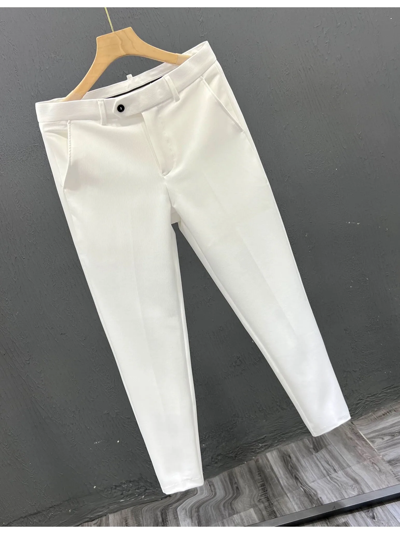 스타일리시한 단색 콘 9 남성 캐주얼 브리티시 여름 바지 다림질 필요 없는 슬림핏 캐주얼 바지 비즈니스 신사 스타일