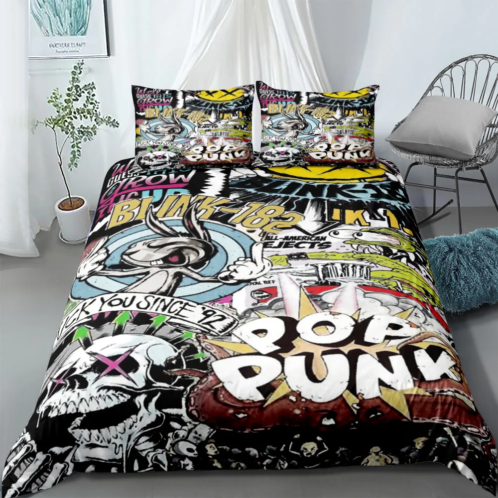 Blink 182 Pop Punk Rock Conjunto de capa de edredom King Queen Twin Full Conjunto de roupa de cama individual