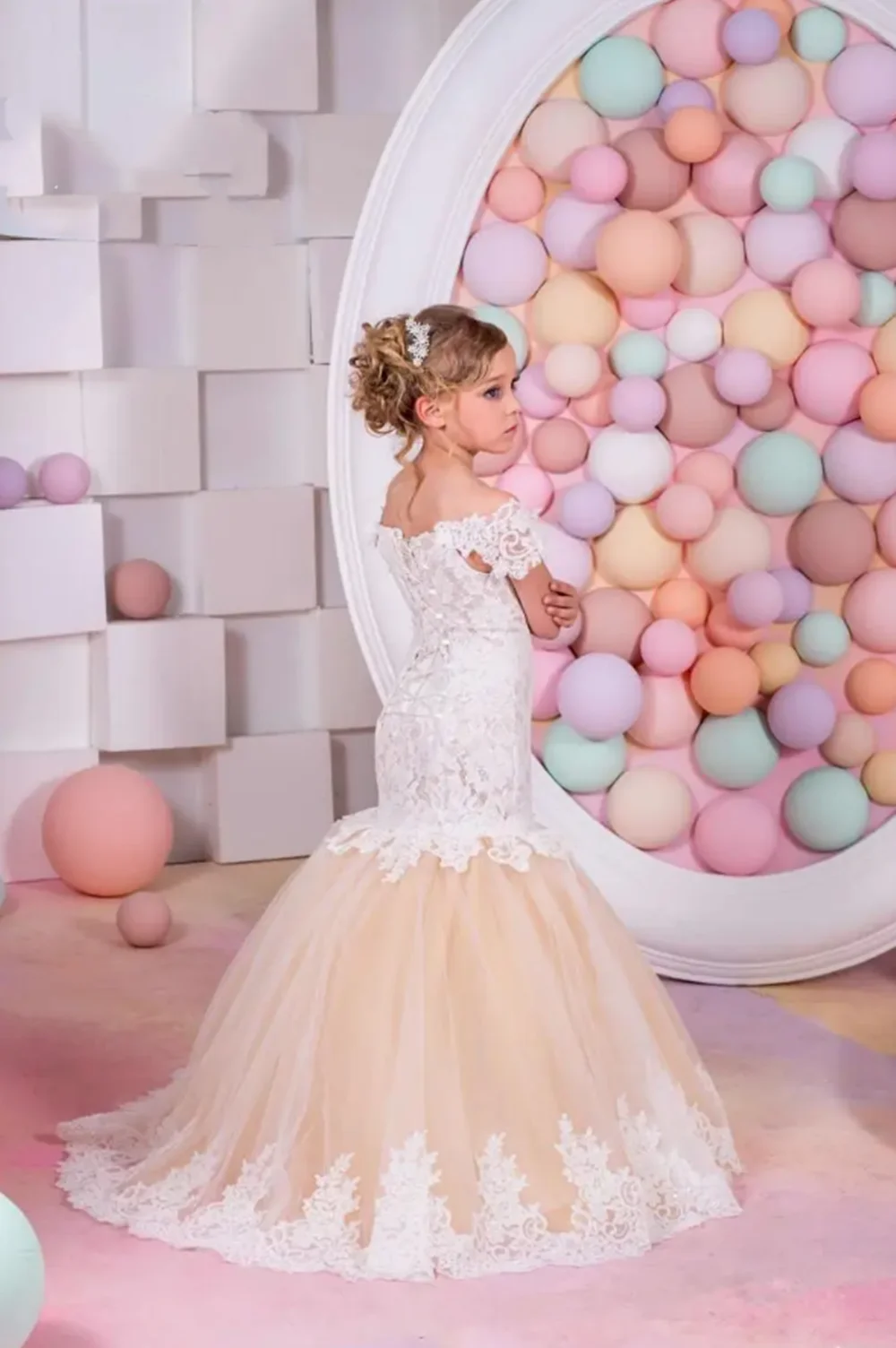 

Baby Flower Girl Dress Children Dresses for Wedding Party Formal Ball Gown Kids Lace Long Evening Bridesmade Prom Mermaid Frocks