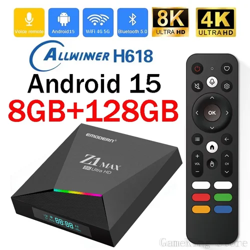Android box 4g Android 15 iptv Z1 Max TV Box 4K 8K HD Allwinner H618 BT 5,0 4G 5G WiFi dual 8GB 128GB Control remoto por voz allwinner