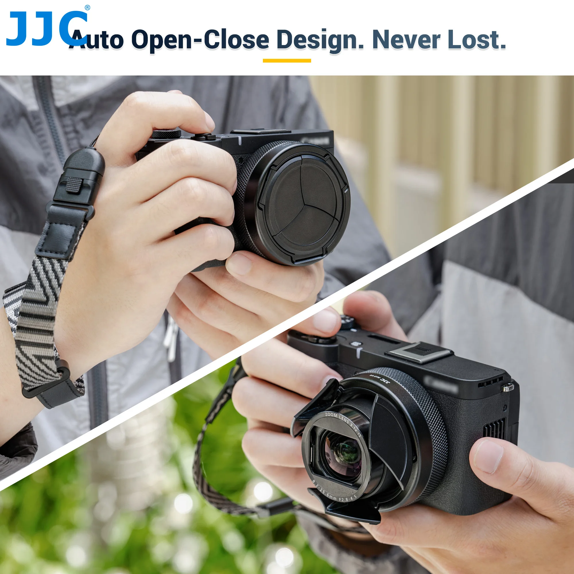 JJC Auto tapa de lente para Canon PowerShot V1 Vlog Cámara Canon V1 Protector de lente Canon PowerShot V1 Vlog accesorios de disparo