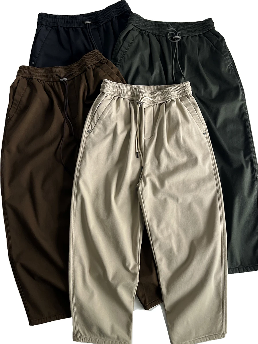 

Men's Casual Straight Leg Pants Loose Fit Fleece Lined Winter Trousers Versatile Workwear Casual Cotton Blend Fabric