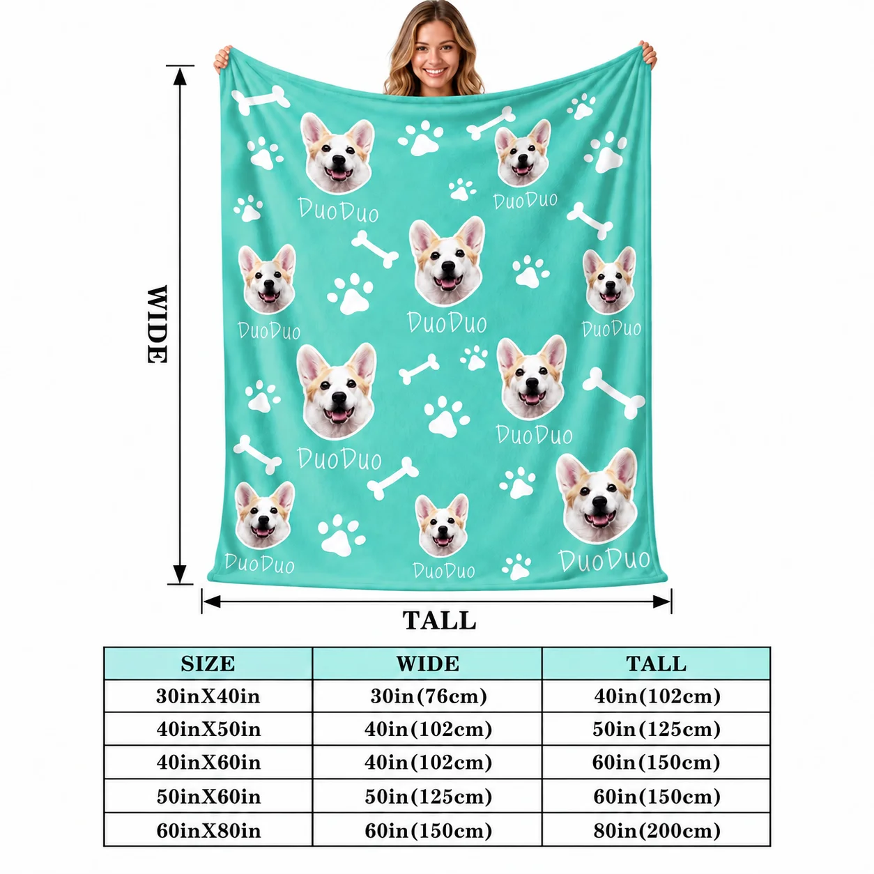 1PC Custom Dog Photo Blanket Personalized Corgi Face Bone Paw Name Soft 280GSM Flannel Pet Lover Gift Sofa Travel Xmas Decor Bed