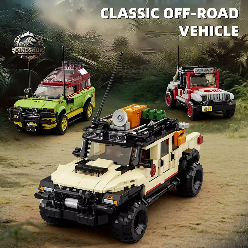 

1632pcs 3 in 1 Dinosaurs Adventure Off Road Vehicle Building Blocks Cars Toys Jurassic Series Bricks Sets Gifts for Boys Kids