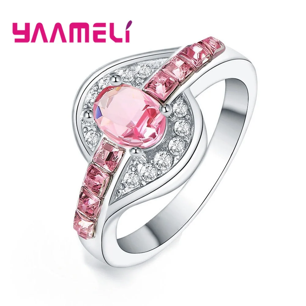 Created Finger Ring Halo Ripple Charms Engagement Wedding Jewelry 925 Sterling Silver Austrian Crystal for Women Xmas Gifts - Image 2