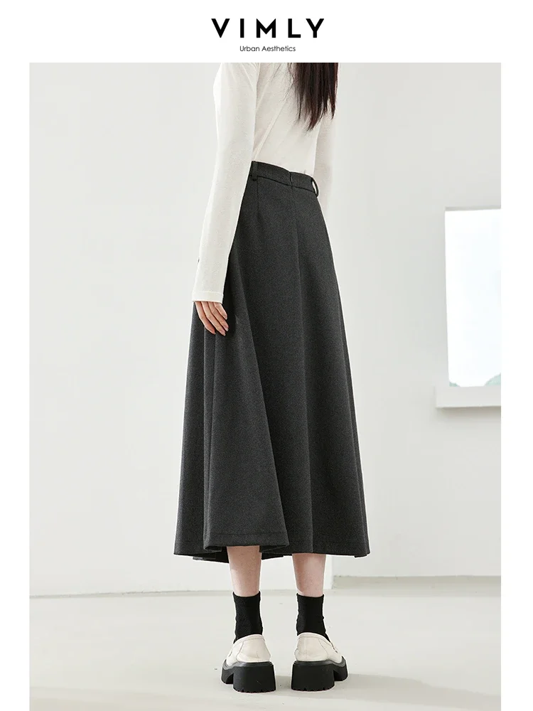 Vimly Quilted Thick Pleated Skirt for Woman 2023 Winter Grey A-line Midi Skirts Solid Office Lady Elegant Female Clothing M5628