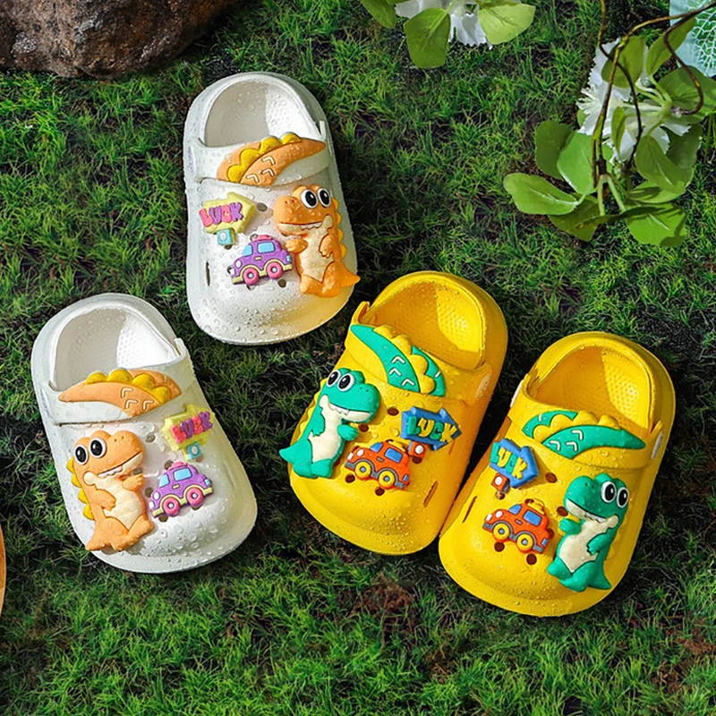 1 Pair Children's Dinosaur Clogs Boy Girls' Cartoon Sandals Non-Slip Soft Sole Lightweight Kids' Garden Shoes Summer Outdoor
