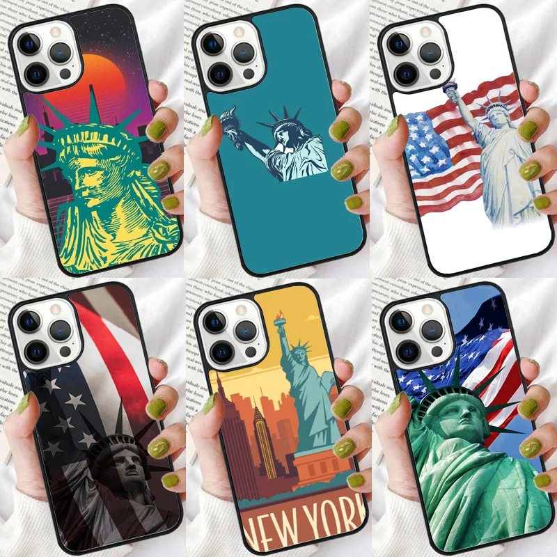 America Flag Statue of Liberty Phone Case For iPhone 16 15 14 plus XR XS 11 12 13 Pro max Bumper Shell Cover coque