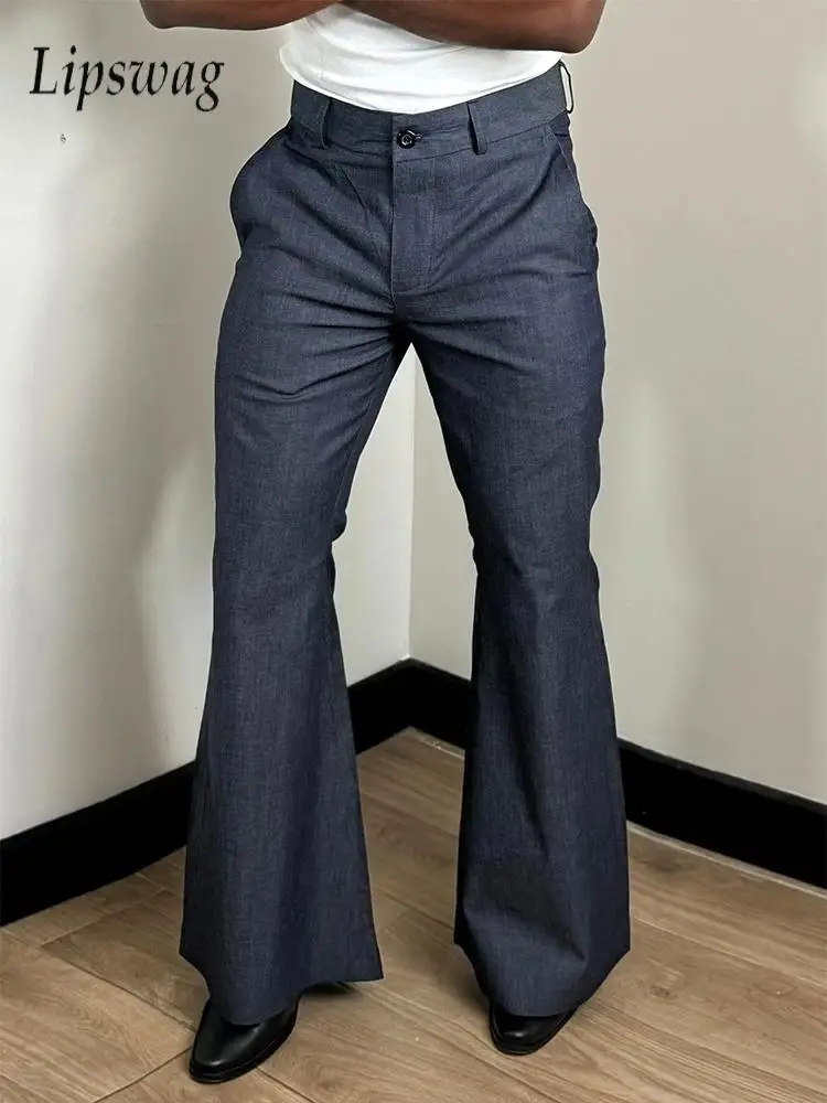 2025 Spring Autumn Casual Pants Mens Party Fashion Solid Color Wide Leg Flared Trousers For Men Vintage Loose Dancing Trousers