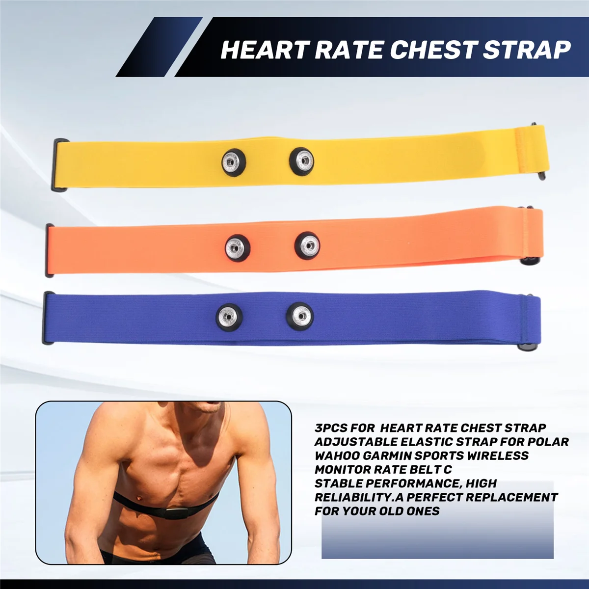 ACKOR 3 Stück für Magene Herzfrequenz-Brustgurt, verstellbarer Gummiband für Polar Wahoo Garmin Sports Wireless Monitor Rate Belt C