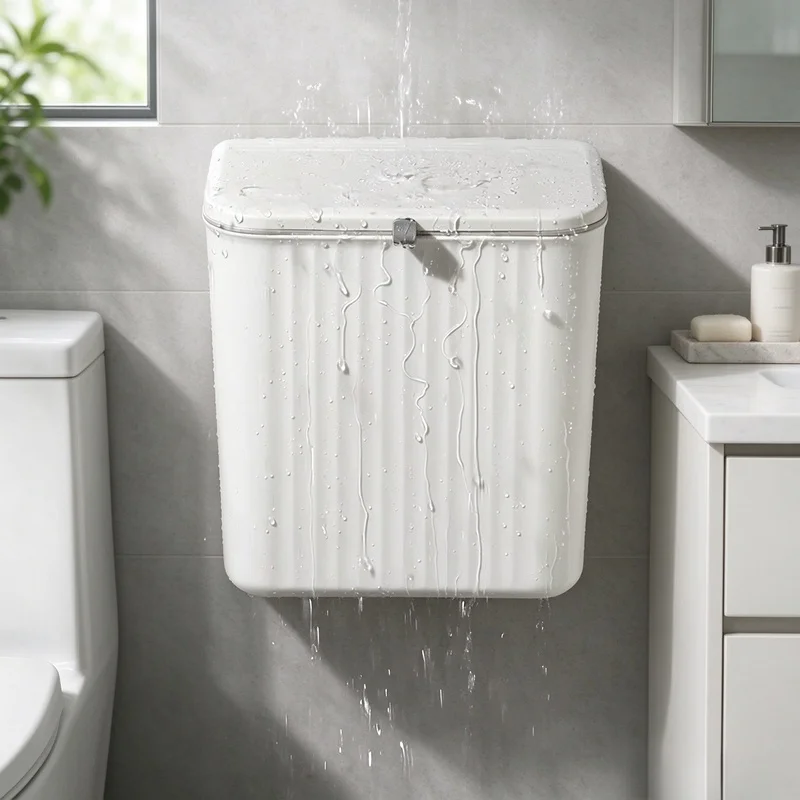 Space Saving Wall Mounted White Plastic Trash Bin Multi Functional Kitchen Garbage Storage Easy Clean