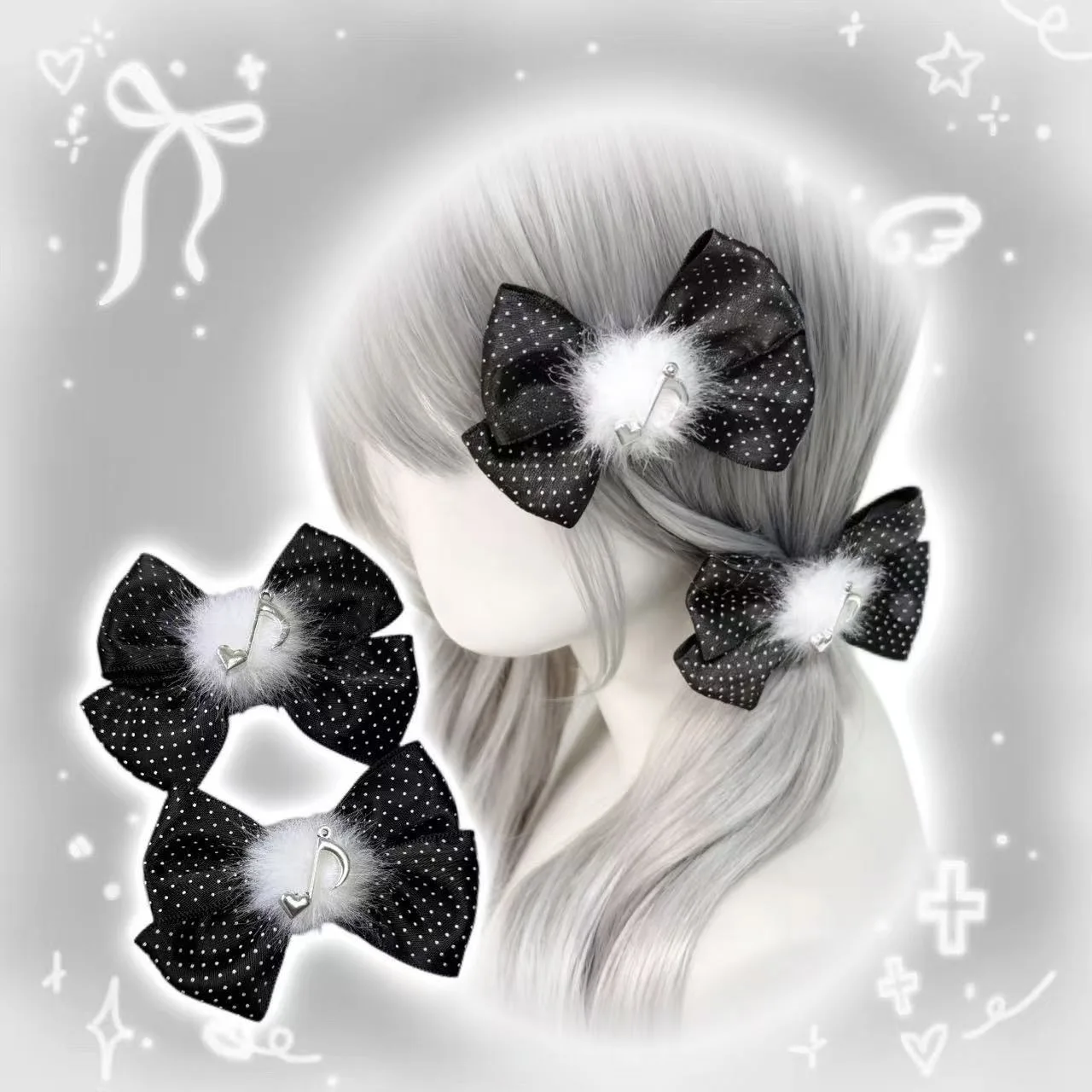 

【1pair】hair bow polka dot woman hair clips for short hair musical note Hair accessories girl y2k 2000s accessories hairpin