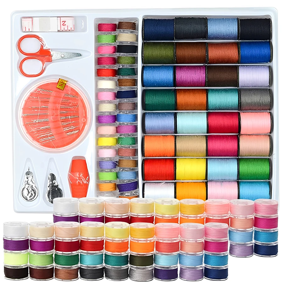64Roll Sewing Thread Tool Set with Scissor Crochet Hook and Needle Multicolor Random Ship Household Handmade Sewing Accessories