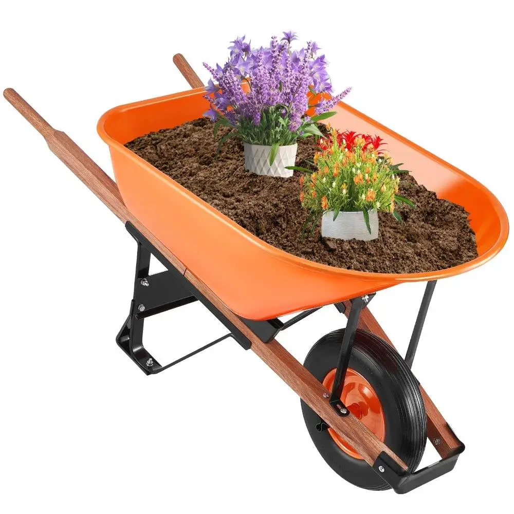 

Wheelbarrow Cart One Wheel 6 Cu Ft Garden Dump Cart 330 lbs Utility Cart