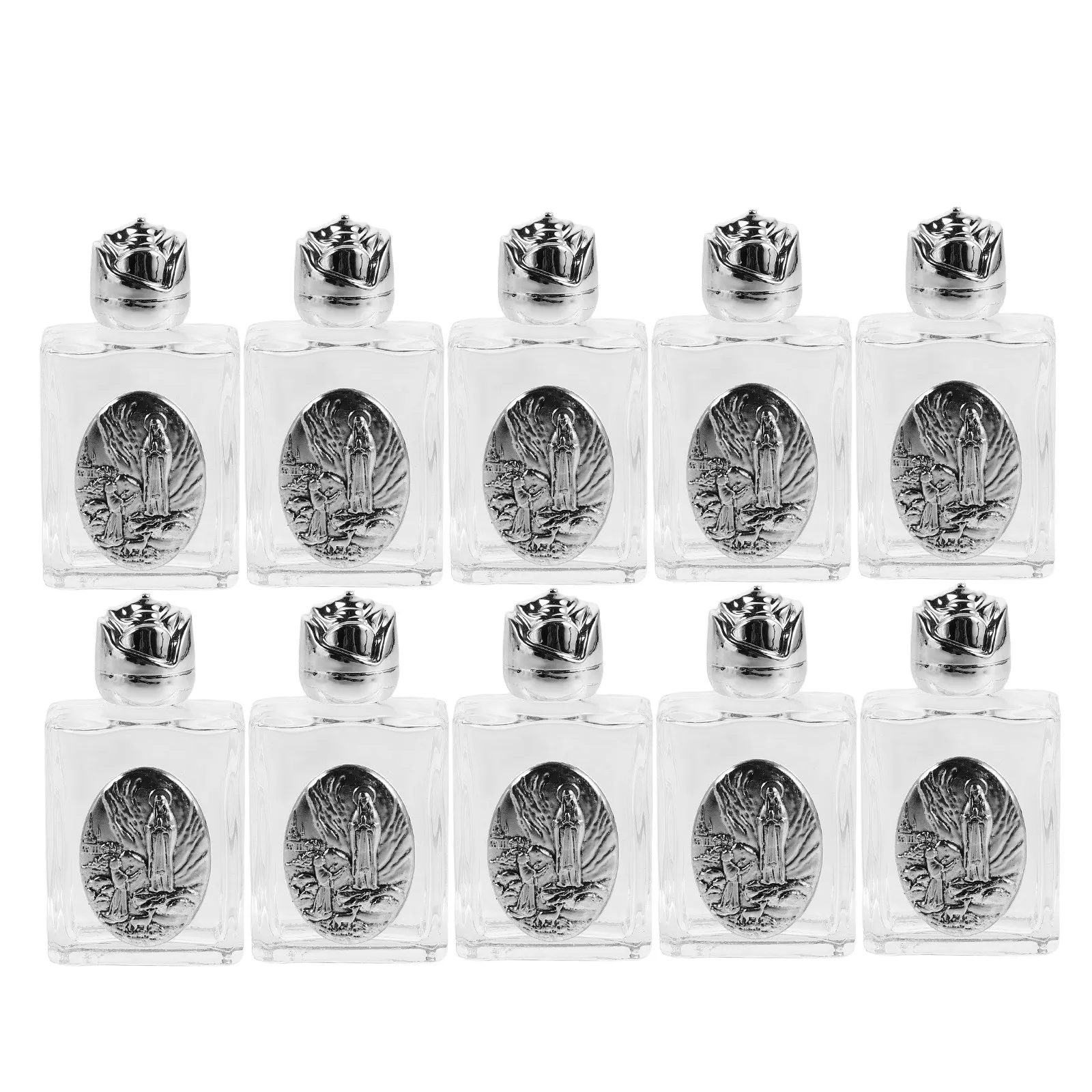 10pcs 15ml Mini Holy Water Container Glass  Embossed Religious Empty Travel Bottle For Church Catholic Baptisms Party