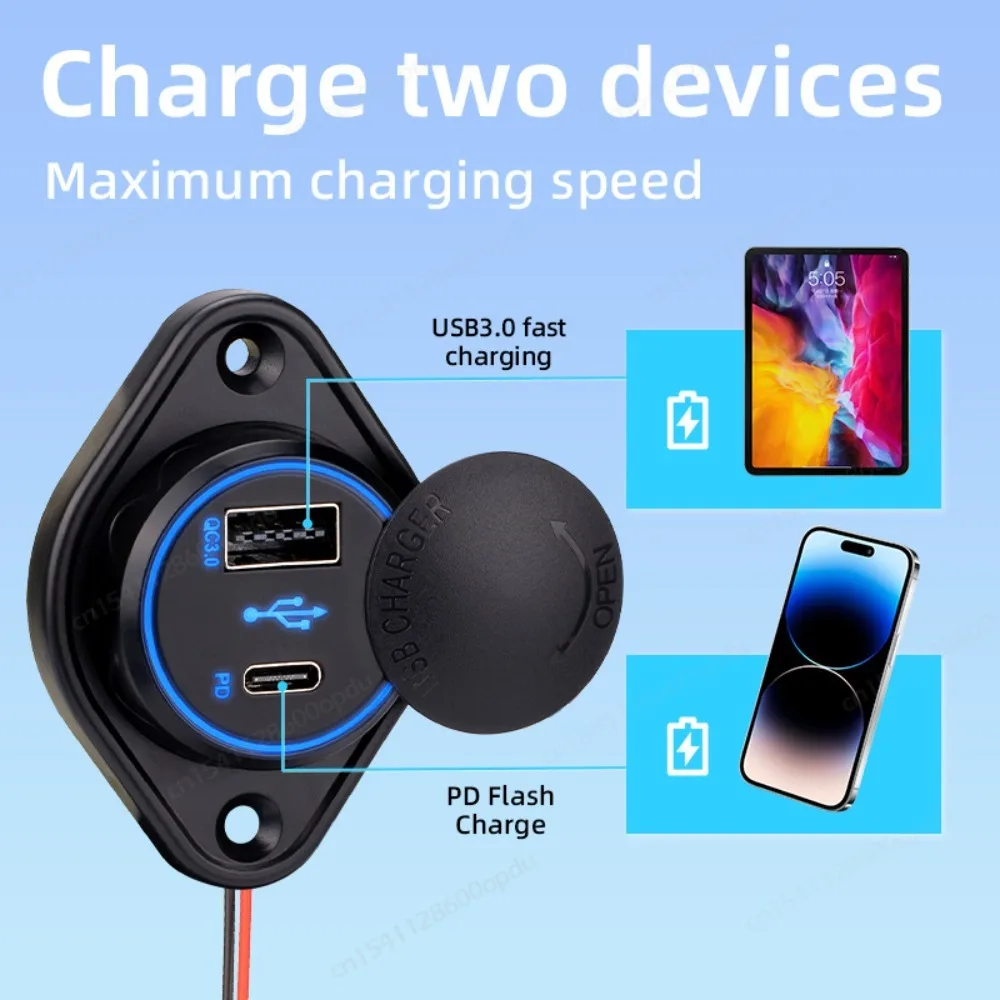 12V RV USB C PD Q3.0 Car Charger Power Outlet Fast Charging Panel Wall Mount Socket Adapter for Motorbike Boat Camper Caravans