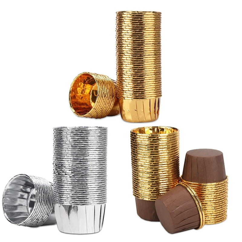 500Pcs Aluminum Foil Cupcake Cups Disposable Muffin Liners Baking Cups Aluminum Gold + Brown