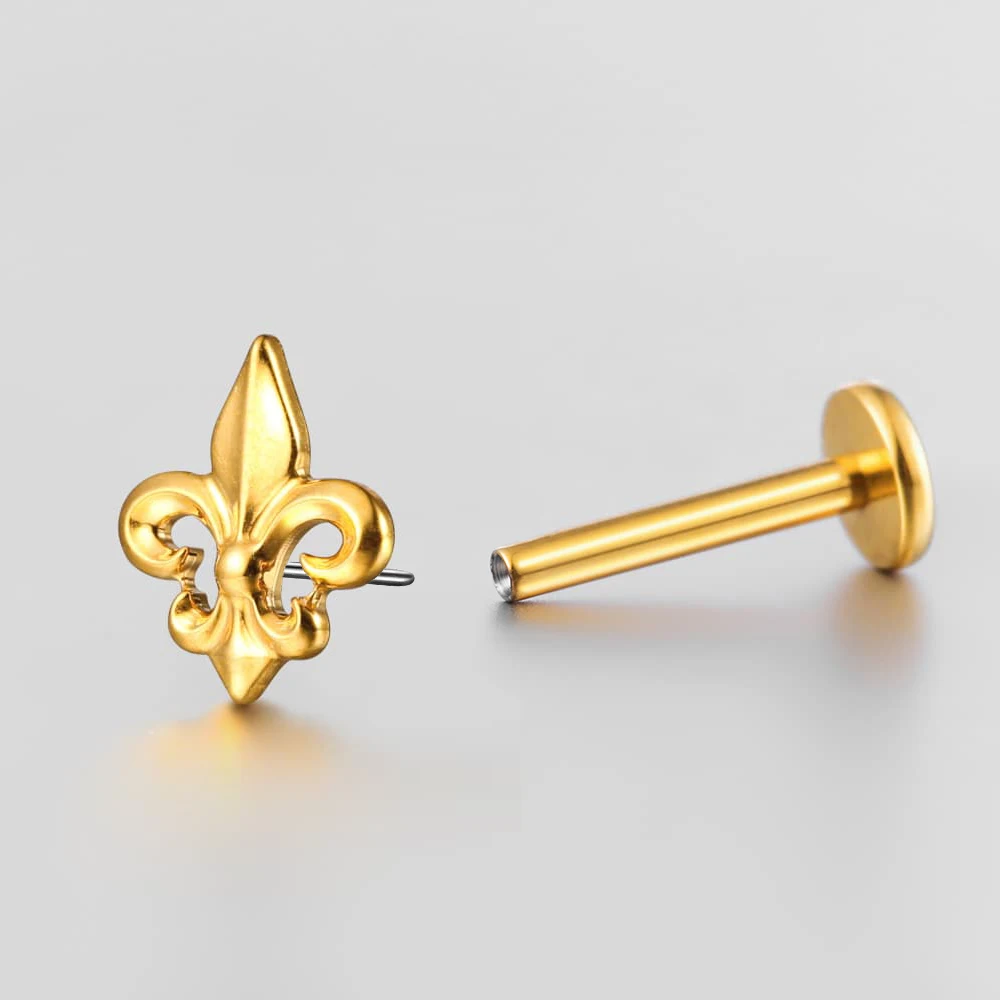 Casvort 1 Stück Vintage Barock Titan Fleur-de-lis Labret Piercing Flacher Ohrstecker Gewindelose Conch Helix Ohrringe Schmuck – Detail 8