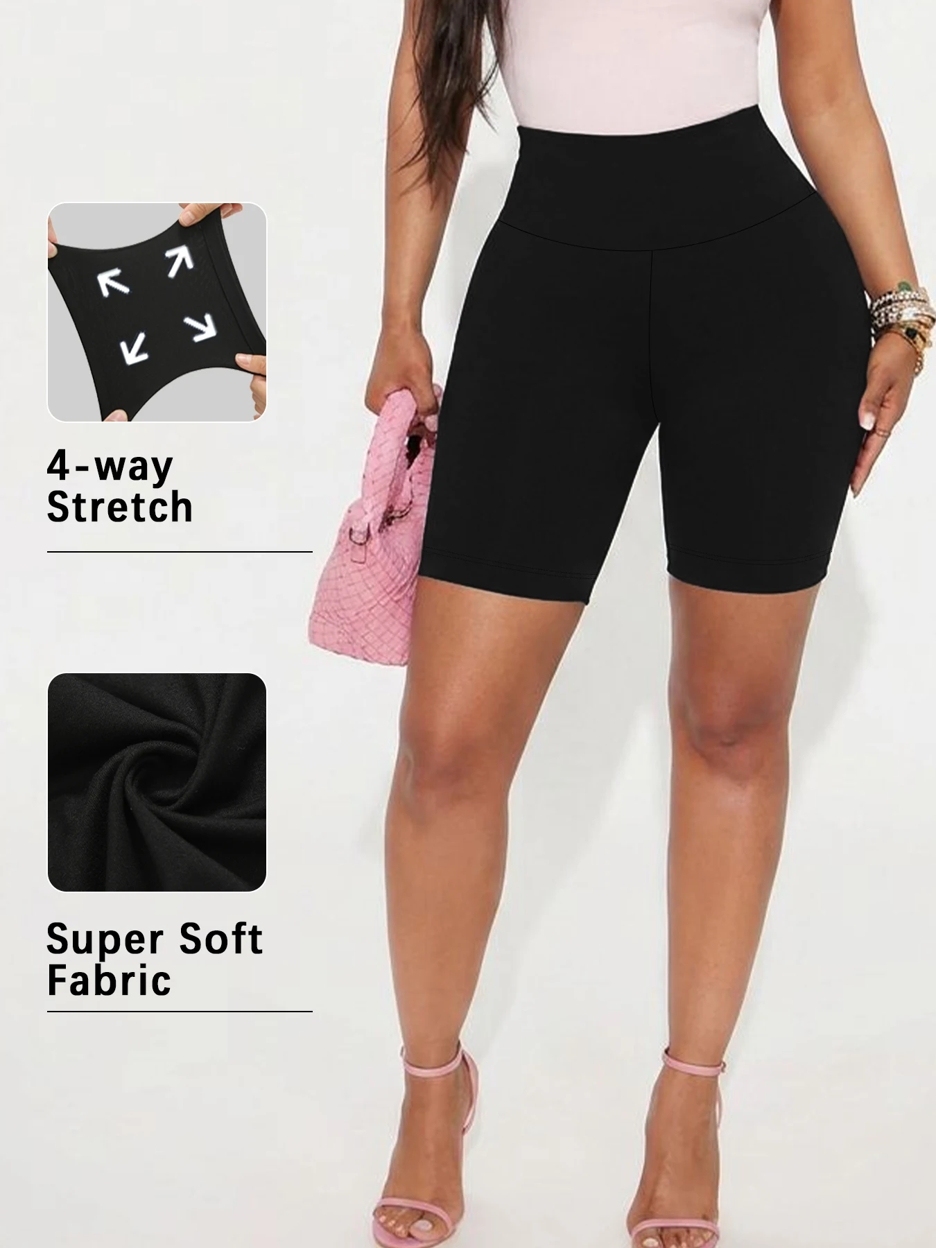 Women's High Waisted Biker Shorts Super Soft Tummy Control Workout Yoga Running Athletic Push Up Gym Fitness