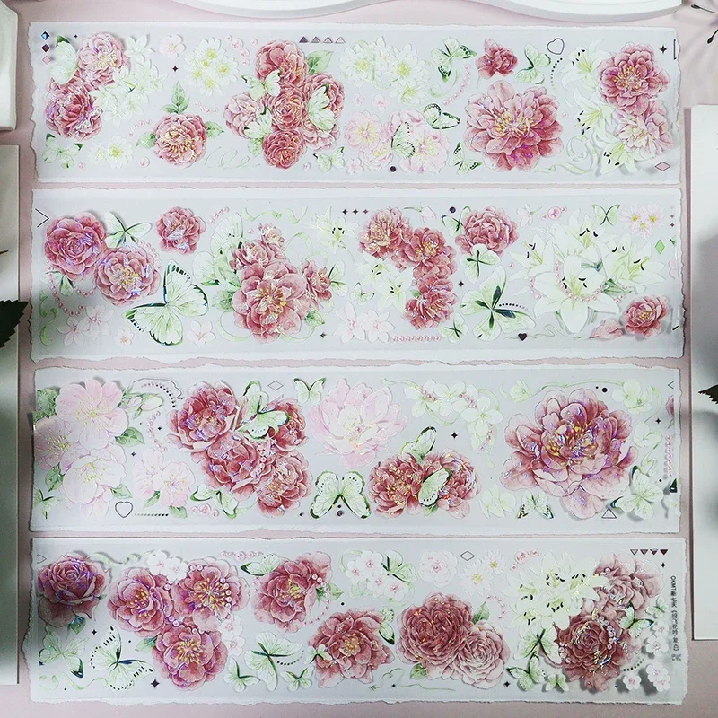Beautiful Pink Floral Shiny Pet washi masking tape Collage Journal Decoration