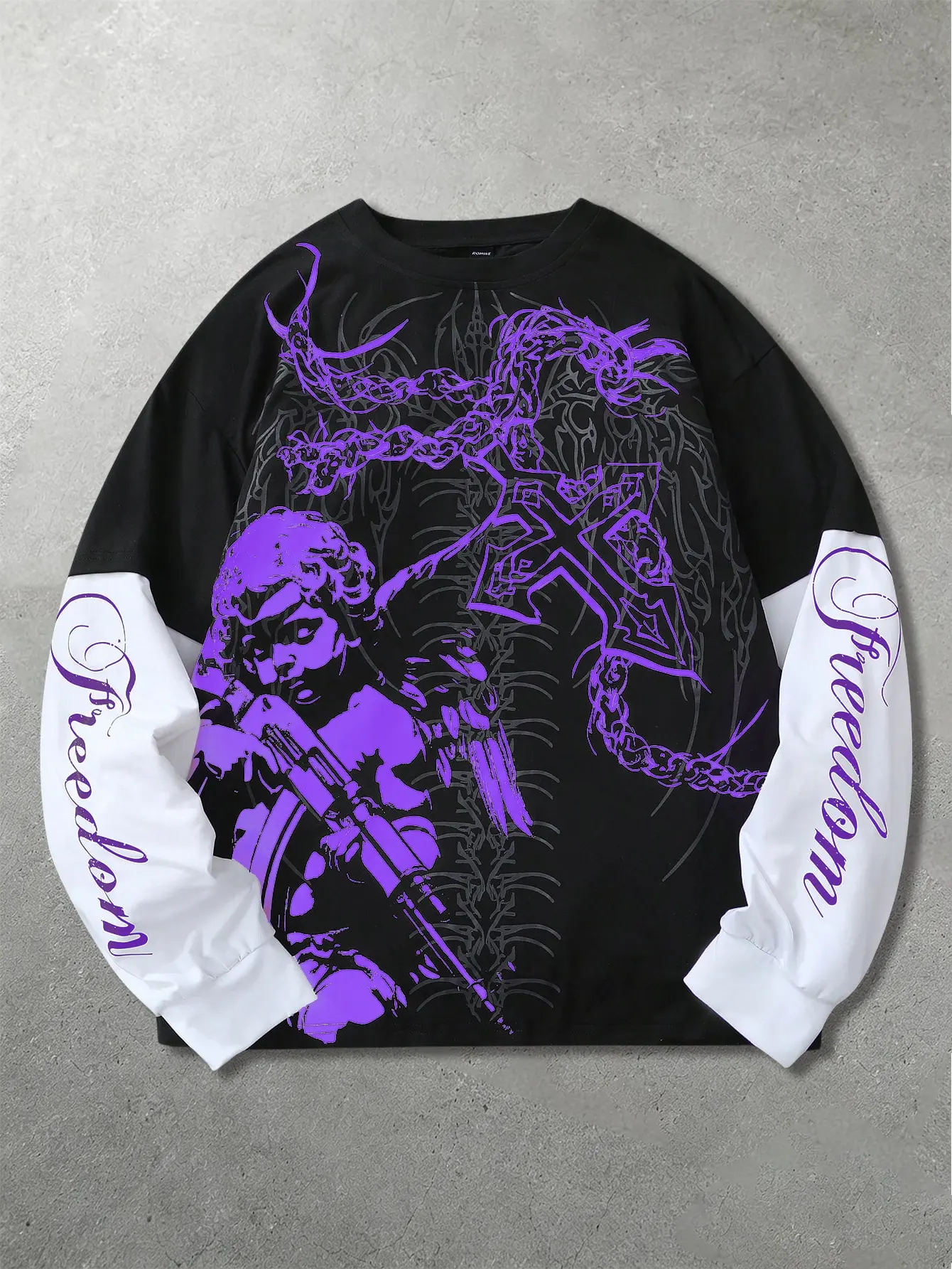 Gothic Fake Two Piece Long Sleeve Unique T Shirt Autumn Top Pick Dark Punk Grunge Fashion Skin‑Friendly Daily Going‑Out Tops