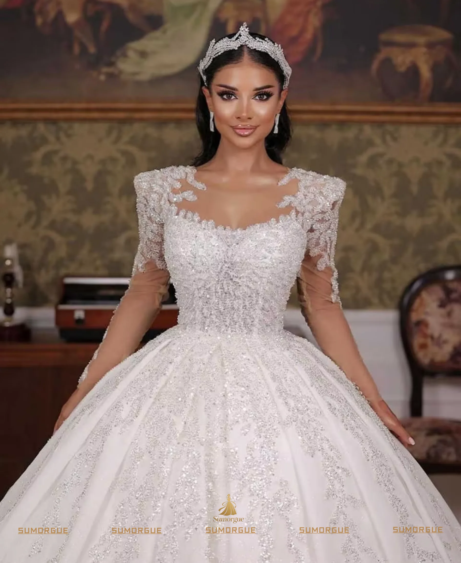 Square Neck Luxury Tulle Classic Vintage Exquisite Design Elegant Wedding Dress Shimmering High-end Customized Vestidos De Novia