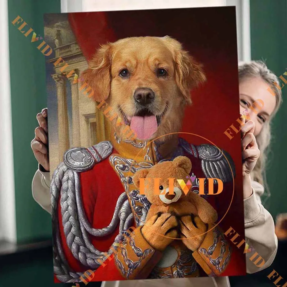 

Custom General Soldier Cat Dog Poster Royal Queen Portrait Wall Art Canvas Painting Wall Pictures For Living Room Decor Unframed