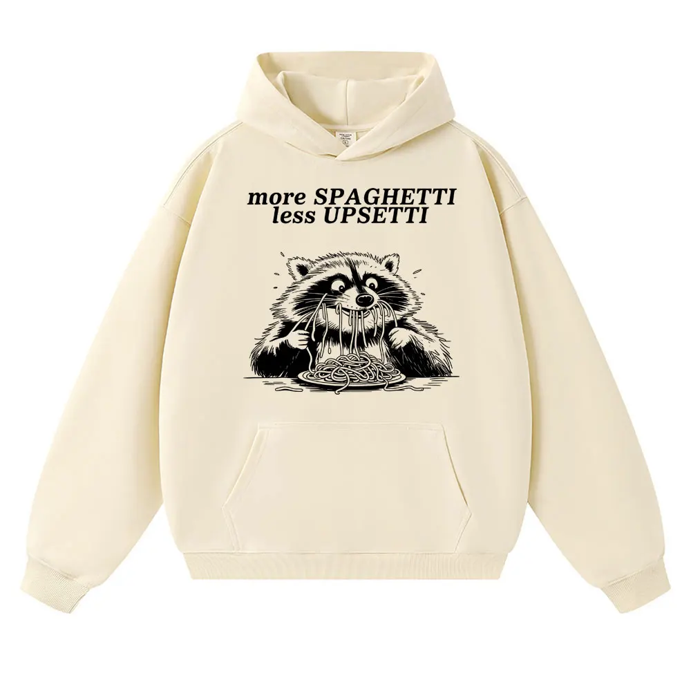 

Забавный милый енот, едящий спагетти, менее Upsetti Meme, толстовка с капюшоном для мужчин и женщин, модный винтажный пуловер в стиле Харадзюку, свободная флисовая толстовка