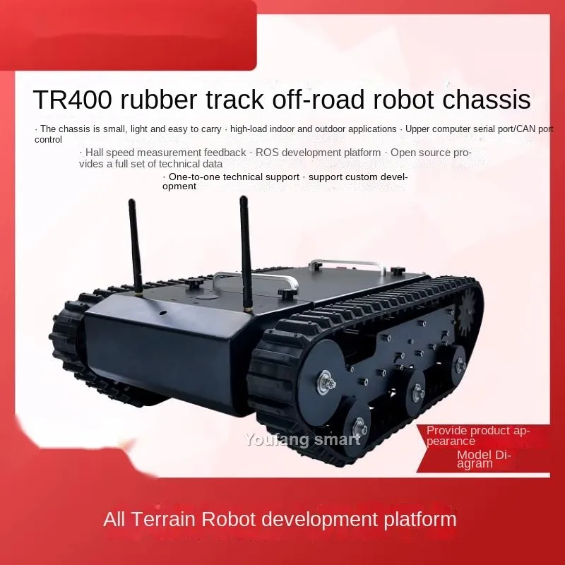 20kg Load TR400 RC Tank Rubber Tracked Chassis High Carbon Steel Suspension System Robot Car for FS Handle Open Source Program