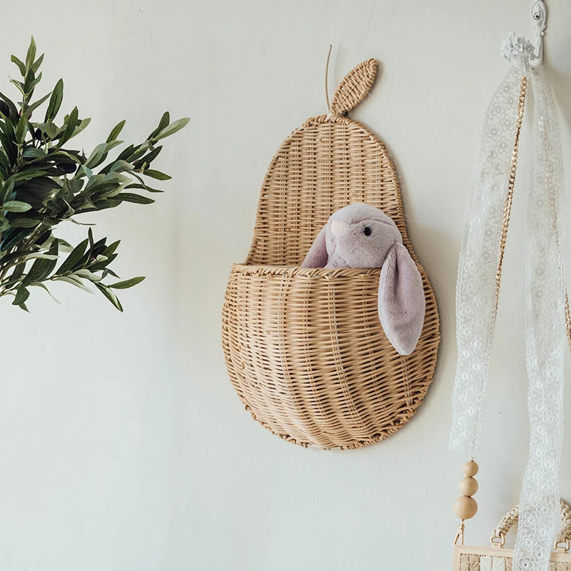 Wall Hanging Storage Basket Rattan Braided Pear Shape Woven Basket Home Decoration Handmade Pastoral Flower Basket Wall Decor