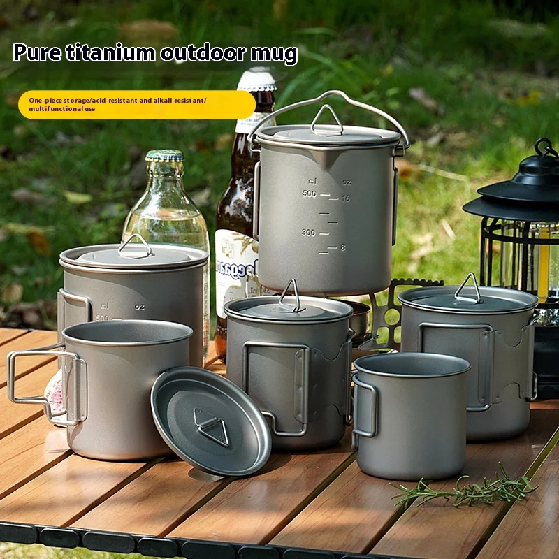 

Pure Titanium Camping Mug - Lightweight Foldable Handle Coffee Cup for Outdoor Hiking, Picnic & Travel,Unbreakable Tea/Drinkware
