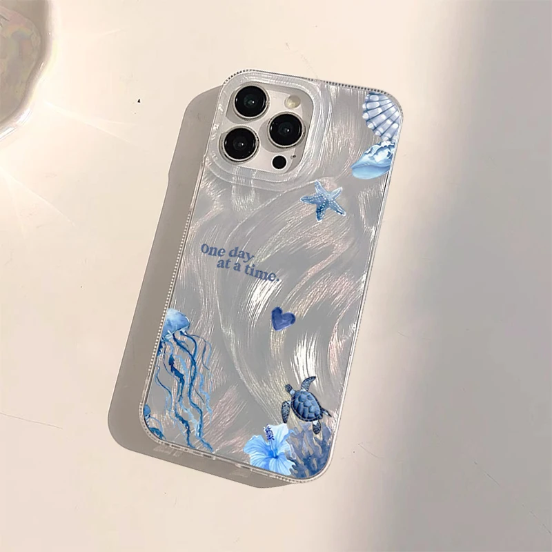 Blue Ocean Beach Shockproof Phone Case for Xiaomi Redmi Note 11 12 12S 13 14 Pro Plus 5G Redmi 12 13C 14C Jellyfish Turtle Cover view 6