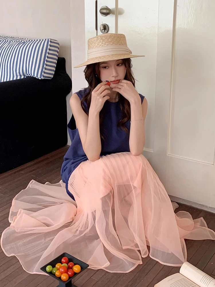 Liangliang Bal Vest Dr vrouwen Zomer Nieuwe Vintage Anti-aging Me Plooirok Tweedelige Set Faionable Ensemble