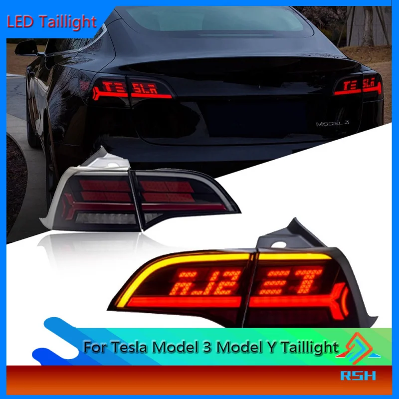 For Tesla Model 3 Taillight Assembly Model Y Modified OLED Pixel Driving Light Water Turn Signal Rear Lamp Plug And Play