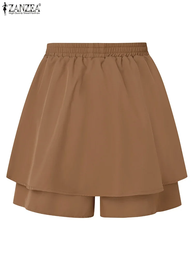 ZANZEA Moda 100% Cotone Donna Pantaloncini a vita alta in pizzo Pantaloni a gamba larga 2025 Estate Elastico in vita Dolce ed elegante Pantaloni solidi