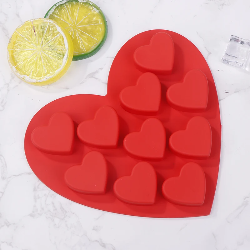 Molde de silicona con forma de corazón de 10 cavidades, molde para dulces de Chocolate para el Día de San Valentín, herramienta para hornear postre, pudín, gelatina, Fondant