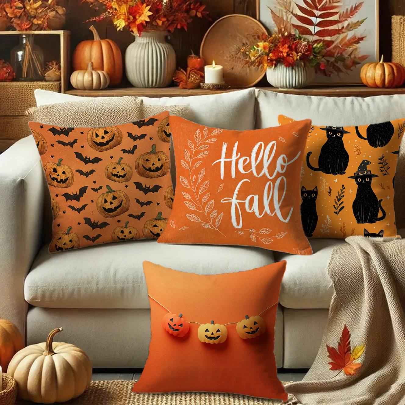 

Hello fall Pumpkin-Patterned PillowcaseSuitable for sofa car bedroom decorative cushion cover pillow cover