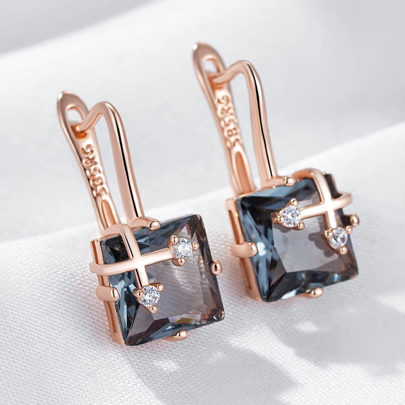Kinel Hot Shiny Grey Natural Zircon Drop Earrings for Women Fashion 585 Rose Gold Color High Quality Daily Fine Vintage Jewelry