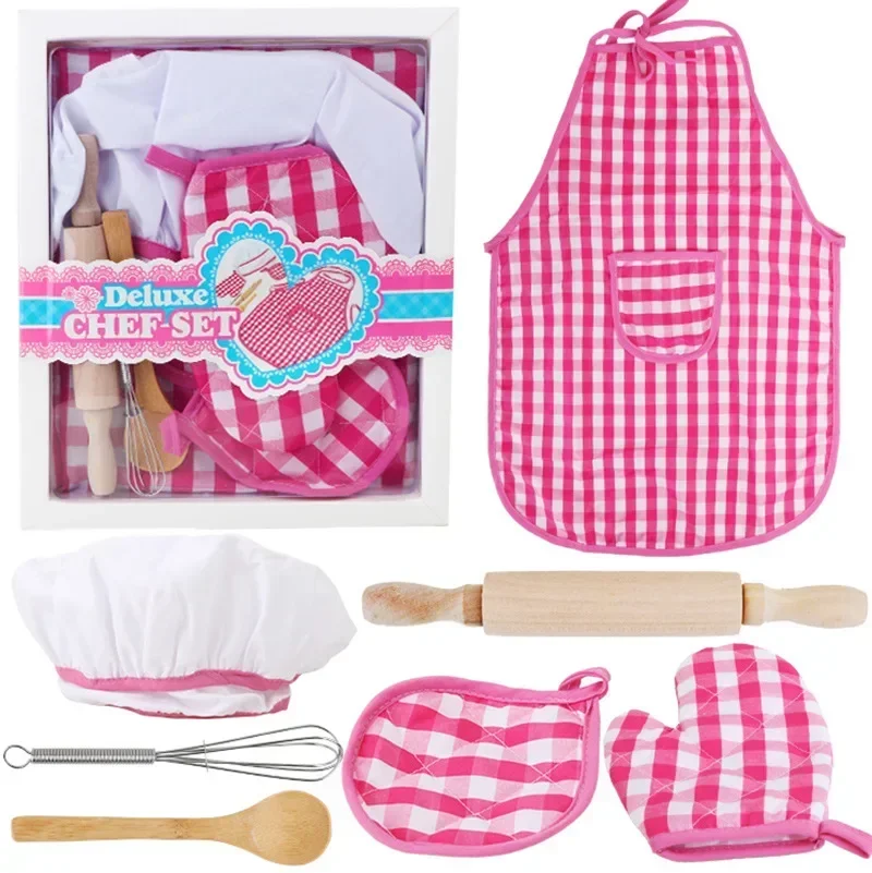 Ensemble de jouets de cuisine simulés pour enfants, tablier, chapeau de chef, outils de cuisson, articles de cuisine, maison de jeu, jouet coule, cadeau d'anniversaire pour bébé, 11 pièces par ensemble