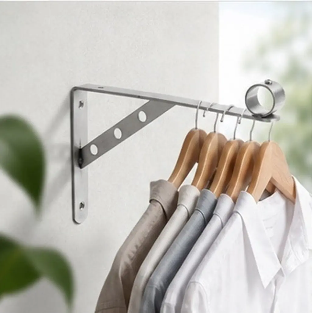 2Pcs Closet Rod Bracket Stainless Steel Triangular Support Side Mounted Laundry Room Clothes Hanging Pole Holder Extendable 25Mm