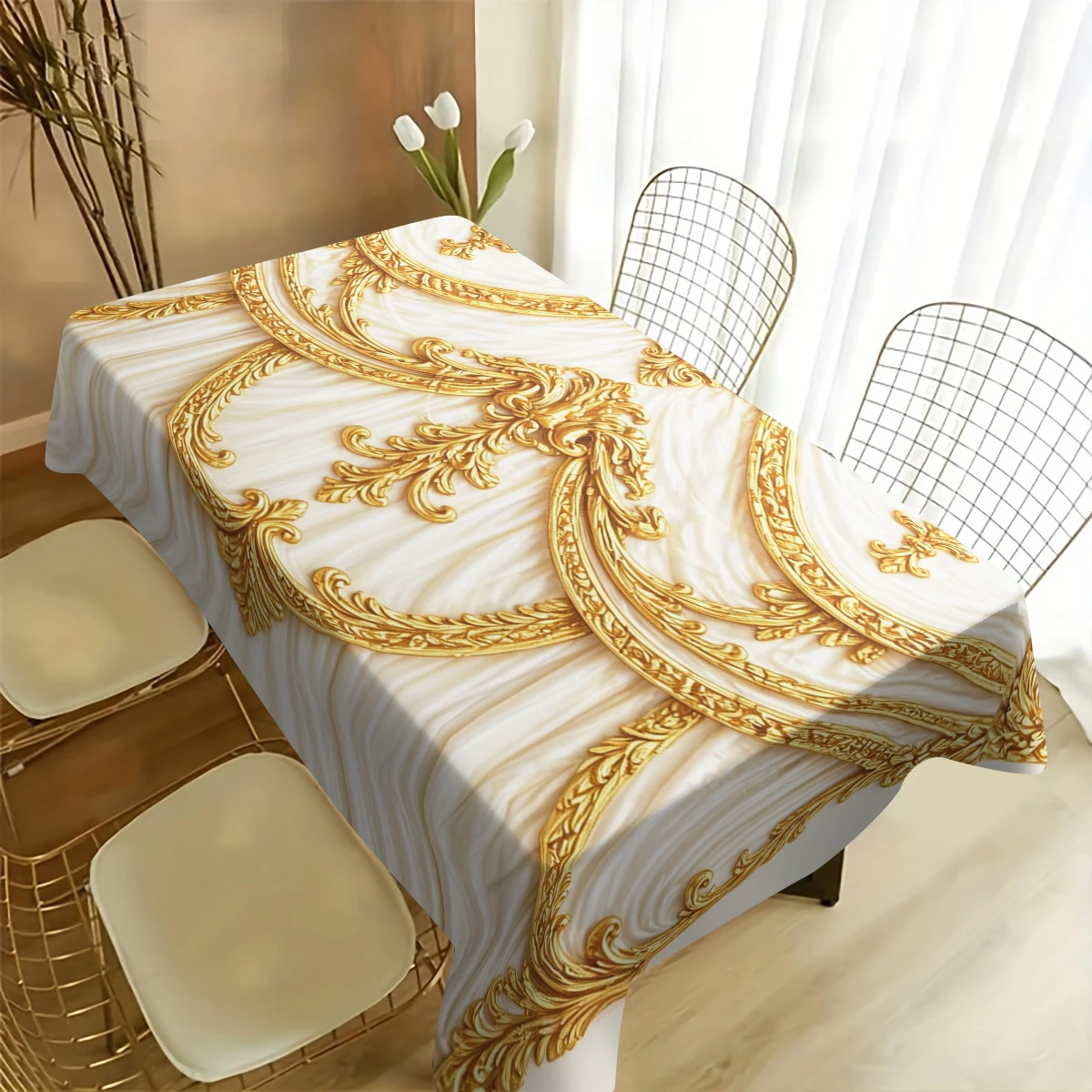 Vibrant Floral & Cute Dog Pattern Polyester Tablecloth - Decorative Table Cover for Home Dining, Stylish Indoor Table Decoration
