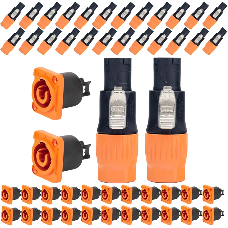 

3Pins Orange 20A IP65 Waterproof power plug socket stage beam light three-core power cord led display Aviation plug