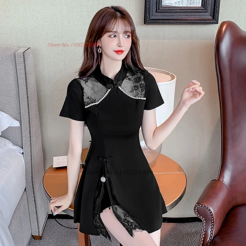 

2024 chinese sexy qipao improved cheongsam dress+shorts set nightclub dress qipao oriental hotel spa work dress beauty uniform