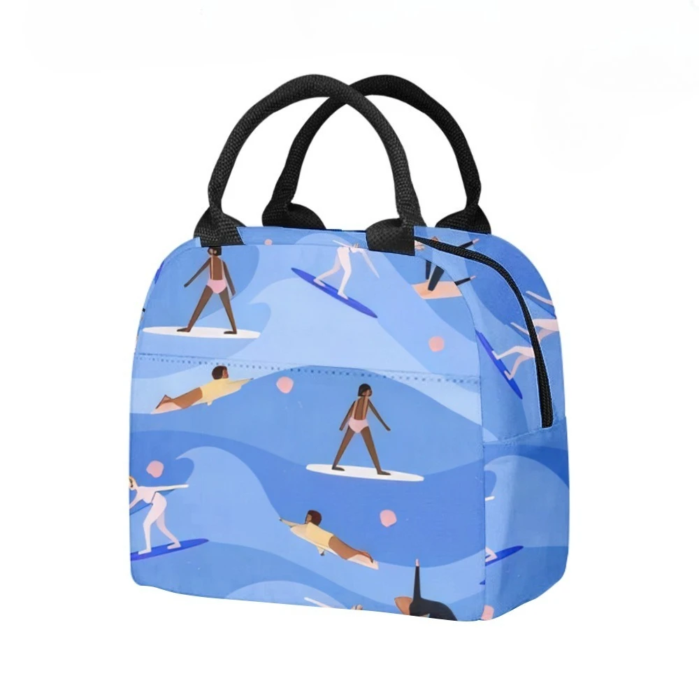 Premium Surf Beach Waves Insulated Lunch Bag Side Pocket Waterproof Reusable Office Easy Clean Design for Work School Picnics