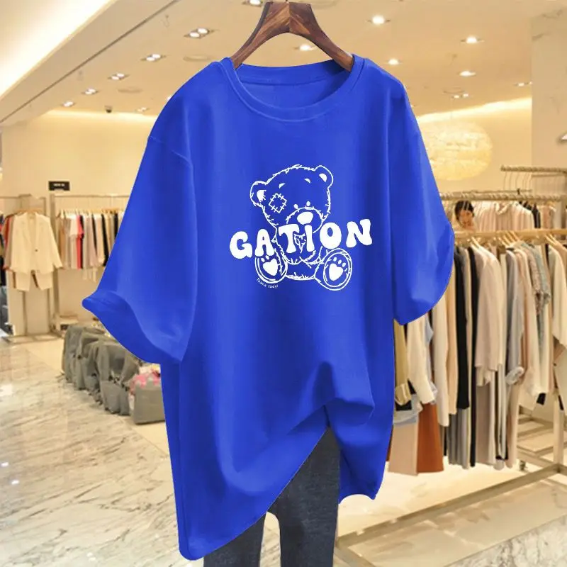 

Women Clothing Summer Short Sleeve Oversized T-shirt Female Top Basic 100 Cotton Tees Printed Cartoon Causal Loose Pullovers